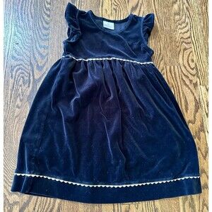 Hanna Andersson Girls Black Velour Dress Sz 120 (6-7) Gold Trim‎ Flutter Sleeves